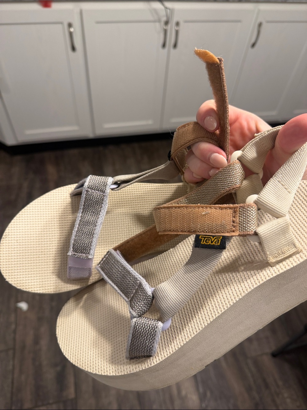 Teva Beige and Tan Strappy Platform Sandals